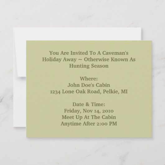 Cavemen Caveman Holiday Jagd Einladung (Rückseite)