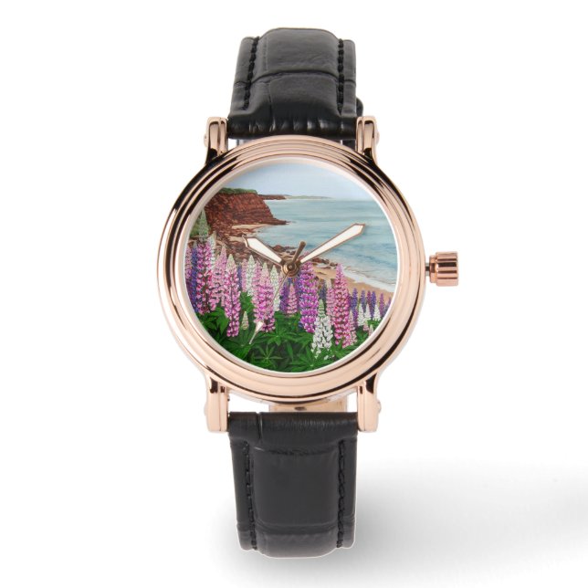 Cavendish Cliffs und Lupins Watch Armbanduhr (Vorderseite)