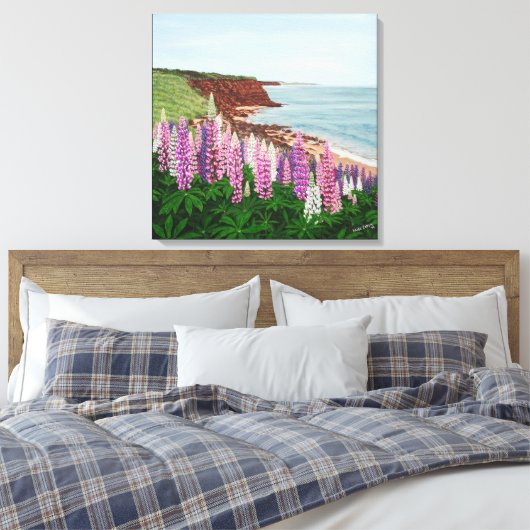 Cavendish Cliffs und Spring Lupins Canvas Print Leinwanddruck (Insitu (Schlafzimmer))