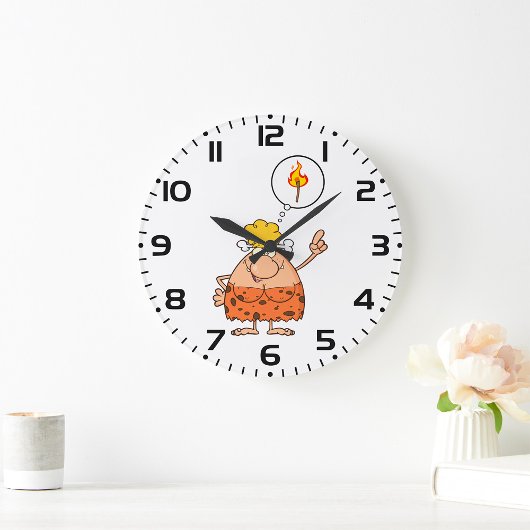 Cavewoman denkt über den Feuerstau Große Wanduhr