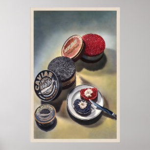 Caviar Delikatesse Weinflasche Champagner Essen un Poster
