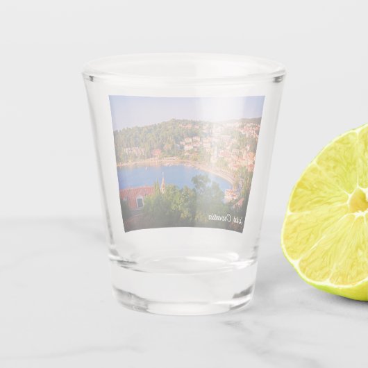 Cavtat, Kroatien Aussicht auf die Stadt aus dem Ma Schnapsglas (Rückseite)