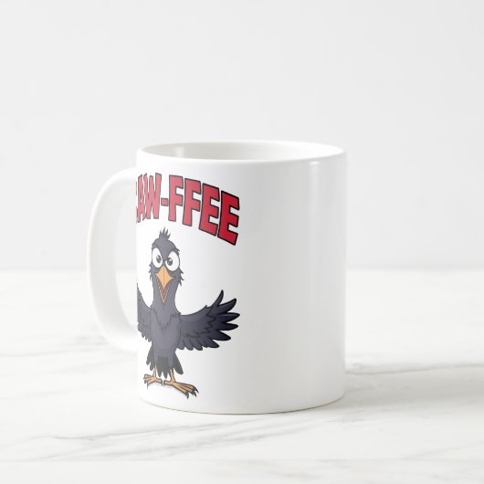 CAW-FFEE Funny Crow Coffee Lover Kaffeetasse (Vorderseite Links)