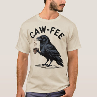 Cawfee Raven Drinking Coffee Pun T-Shirt