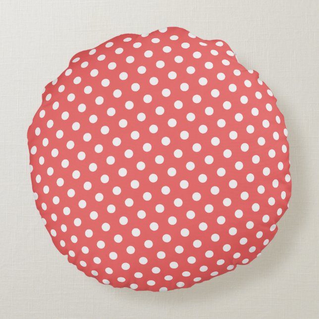 Cayenne & White Polka Dot Round Pillows Rundes Kissen (Rückseite)