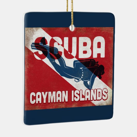 Cayman Islands Scuba Diver - Blue Retro Keramikornament (Rechts)