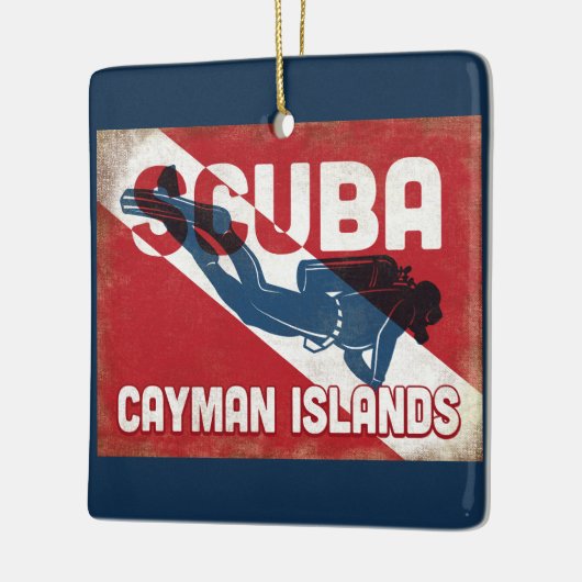 Cayman Islands Scuba Diver - Blue Retro Keramikornament (Links)