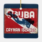 Cayman Islands Scuba Diver - Blue Retro Keramikornament (Rückseite)