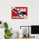 Cayman Islands Scuba Diver - Blue Retro Poster (Heimbüro)