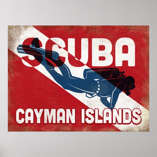 Cayman Islands Scuba Diver - Blue Retro Poster (Vorne)