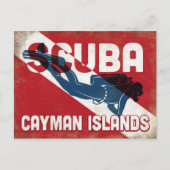 Cayman Islands Scuba Diver - Blue Retro Postkarte (Vorderseite)