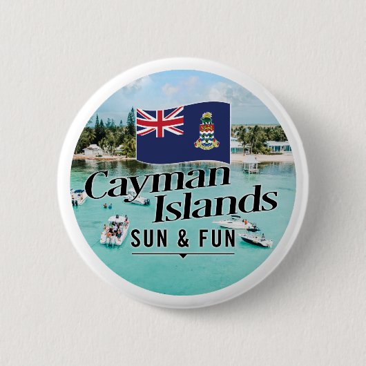 "Cayman Islands Sun & Fun" mit Flagge Button (Vorderseite)