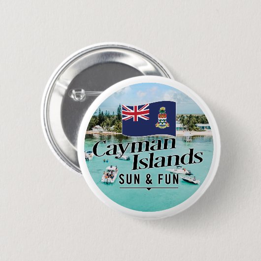 "Cayman Islands Sun & Fun" mit Flagge Button (Vorne & Hinten)