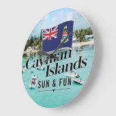 "Cayman Islands Sun & Fun" mit Flagge Große Wanduhr (Winkel)