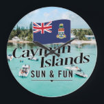 "Cayman Islands Sun & Fun" mit Flagge Große Wanduhr<br><div class="desc">"Cayman Islands Sun & Fun" mit Flag. Das Design zeichnet sich durch eine schöne Strandlandschaft aus. Ein hervorragendes Geschenk für Familie oder Freunde. Vielen Dank für die Unterstützung und für den Besuch meines Stores - UniquelyDistinct. Sie können dieses Design auf andere Zazzle Produkte übertragen.</div>
