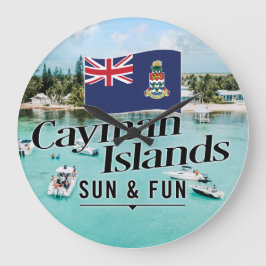 "Cayman Islands Sun & Fun" mit Flagge Große Wanduhr
