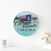 "Cayman Islands Sun & Fun" mit Flagge Große Wanduhr (Zuhause)