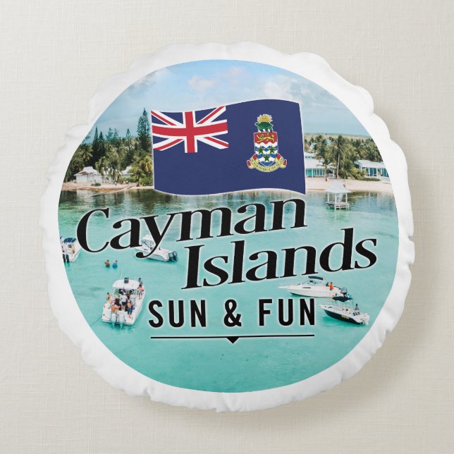 "Cayman Islands Sun & Fun" mit Flagge Rundes Kissen (Vorderseite)