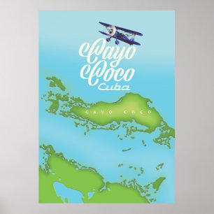 Cayo Coco Kuba Vintage Stilkarte. Poster