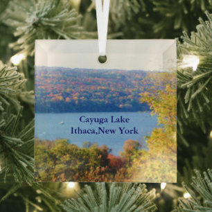 CAYUGA LAKE, ITHACA, N.Y. ORNAMENT AUS GLAS