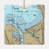 Cayuga Lake Ithaca NY Chart Keramikornament (Rückseite)