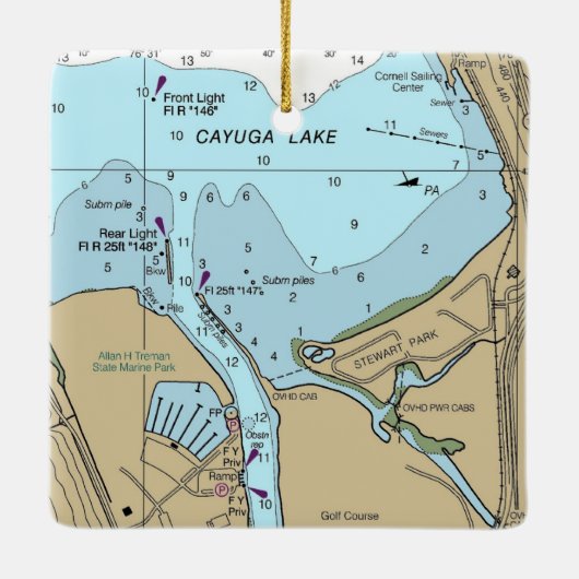 Cayuga Lake Ithaca NY Chart Keramikornament (Rückseite)