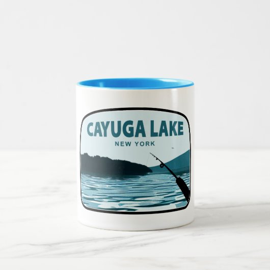 Cayuga Lake New York Fishing Rod Zweifarbige Tasse (Mittel)