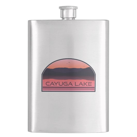 Cayuga Lake New York Red Sunrise Flachmann (Vorderseite)