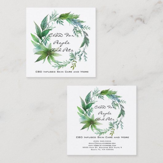 CBD Leaf Wreath Quadratische Visitenkarte (Vorne/Hinten)