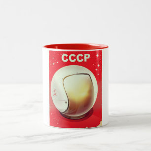 CCCP Vintage rotes sowjetisches Weltraumplakat Zweifarbige Tasse