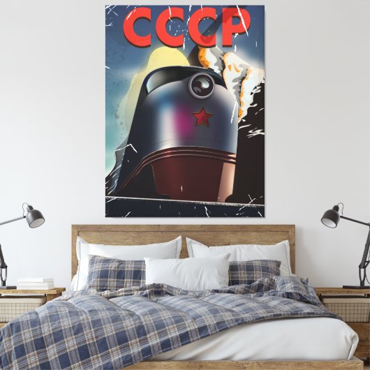 CCCP-Vintages sowjetisches Locomotive-Poster Leinwanddruck (Insitu (Schlafzimmer))