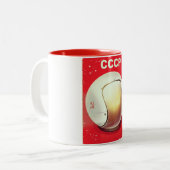CCCP Vintages sowjetisches Plakat Zweifarbige Tasse (Vorderseite Links)