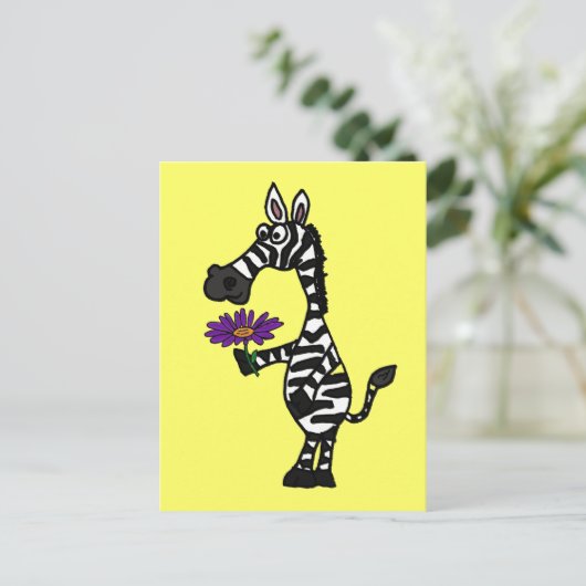 CD-Funny Zebra mit Daisy Postcard Postkarte (Stehend Vorderseite)