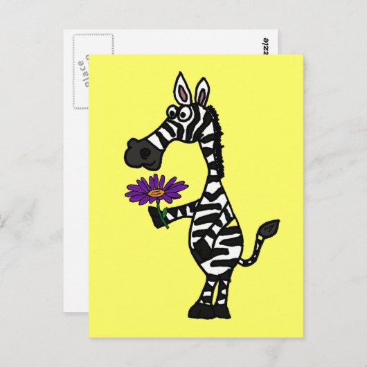 CD-Funny Zebra mit Daisy Postcard Postkarte (Vorne/Hinten)