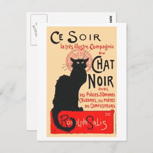 Ce Soir Le Chat Noir, Théophile Steinlen Postkarte (Vorne/Hinten)
