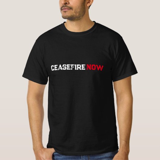 Cease Fire Now white red black grunge typography T-Shirt (Vorderseite)