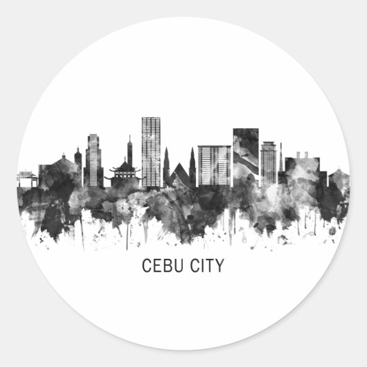 Cebu City Philippines Skyline BW Runder Aufkleber (Vorderseite)