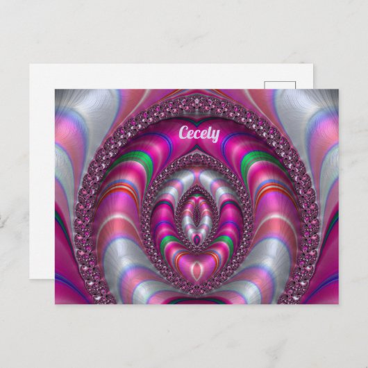 CECELY ~ PINK 3D-Fraktal Design ~ Postkarte (Vorne/Hinten)