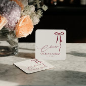 CECILIA Burgundy Bow Square Paper Coaster Rechteckiger Pappuntersetzer