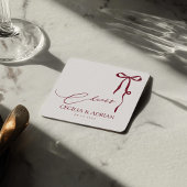 CECILIA Burgundy Bow Square Paper Coaster Rechteckiger Pappuntersetzer