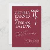 CECILIA Burgundy Wedding Invitation with Bow Einladung (Vorderseite)