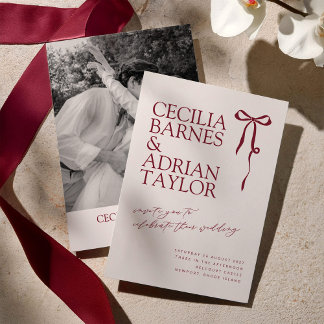 CECILIA Burgundy Wedding Invitation with Bow Einladung