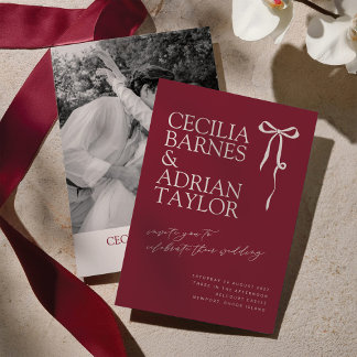 CECILIA Burgundy Wedding Invitation with Bow Einladung