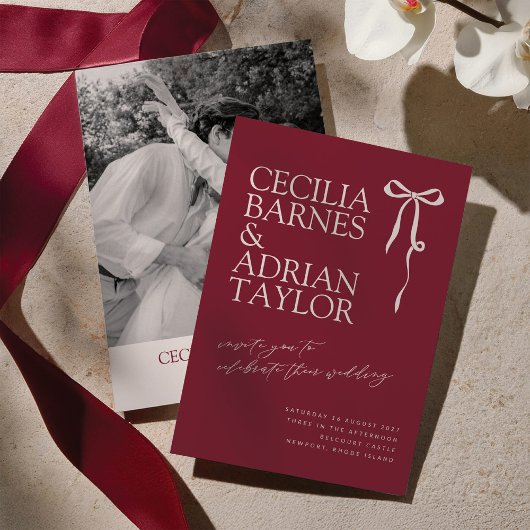 CECILIA Burgundy Wedding Invitation with Bow Einladung