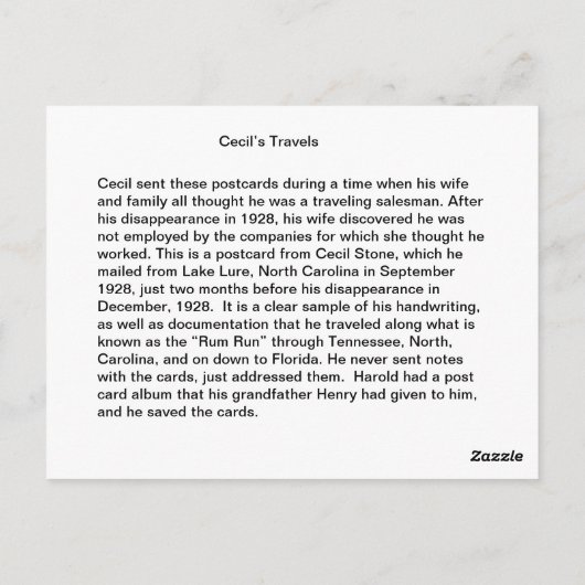 Cecil's Travels Postcard Lure Postkarte (Rückseite)