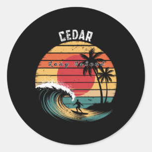 Cedar Beach Long Island Strand Surfen  Runder Aufkleber