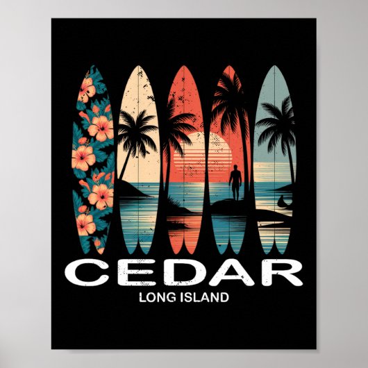 Cedar Beach Long Island Surfboard Surfing Retro  Poster (Vorne)