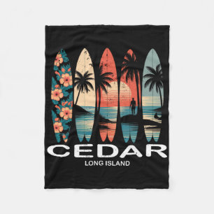 Cedar Beach Long Island Surfbrett Surfen Retro Fleecedecke