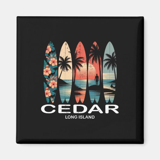 Cedar Beach Long Island Surfbrett Surfen Retro Magnet (Vorne)