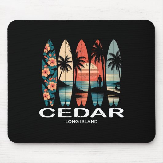 Cedar Beach Long Island Surfbrett Surfen Retro Mousepad (Vorne)